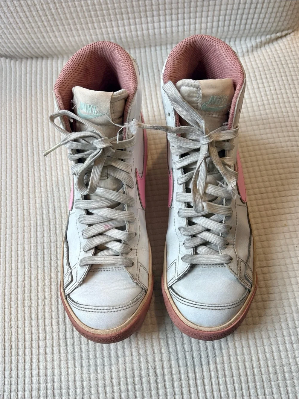 Nike Kid’s Blazer Mid — White with Pink Swoosh
